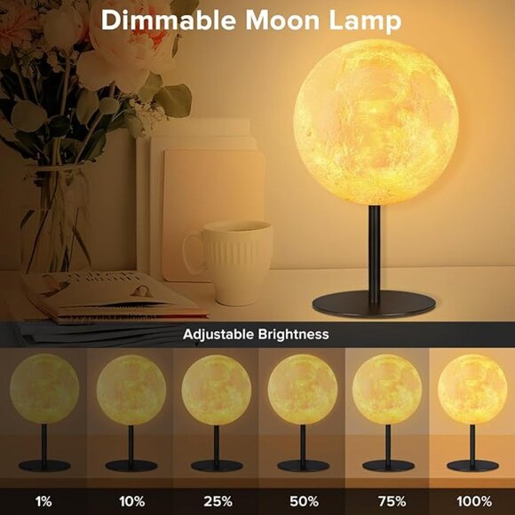 Moon Lamp Small Table Lamp Dimmable 30 Modes, Nightstand Desk Lamp - Picture 5 of 7